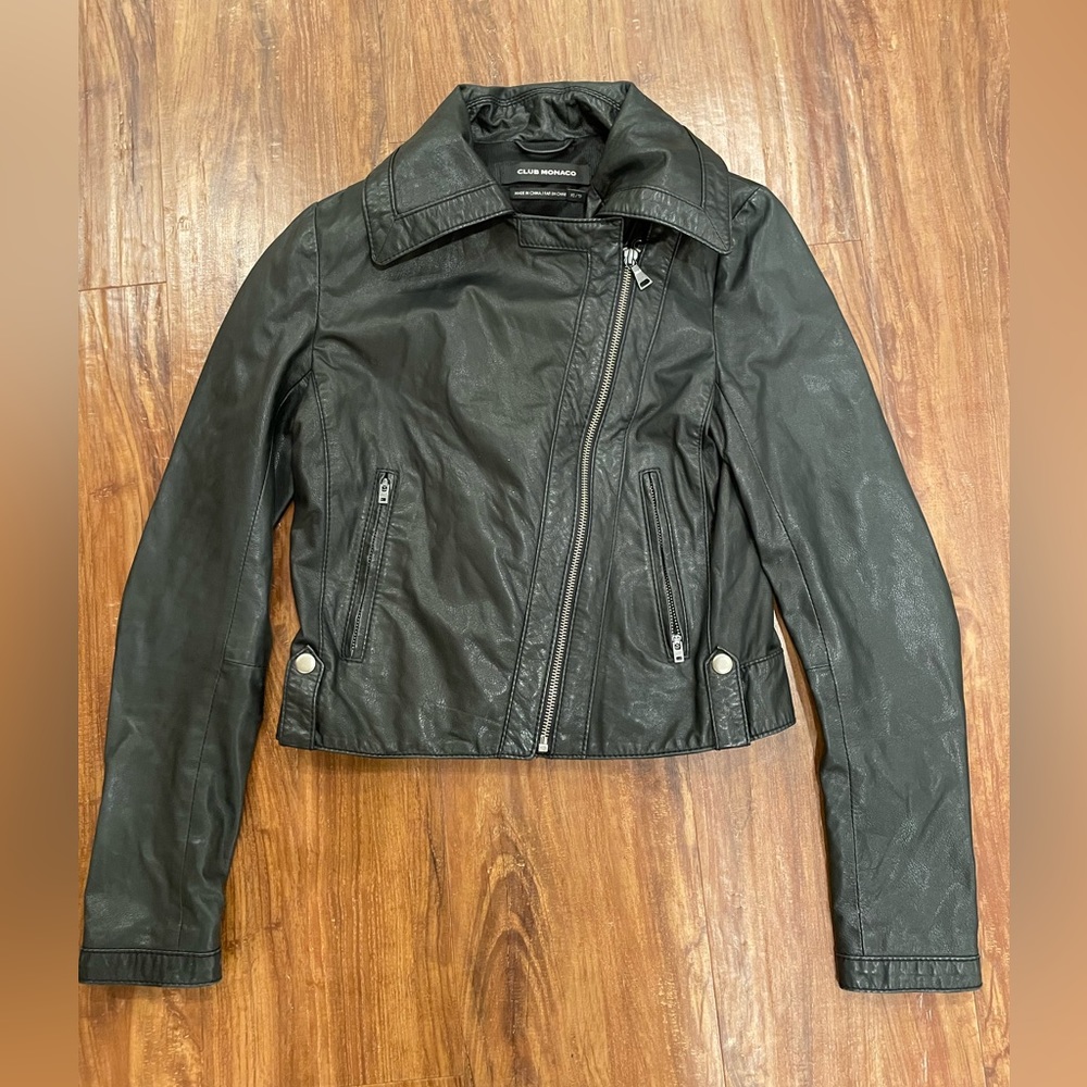 CLUB MONACO Black Leather Jacket